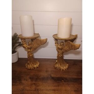 Large Vintage gold Angel candle holders/ risers